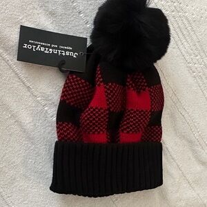 Just...Taylor Red and Black Plaid Pom-Pom Hat